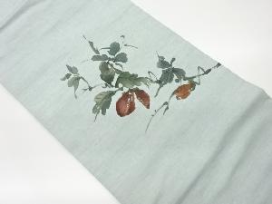 手織り紬手描き草の実模様名古屋帯
